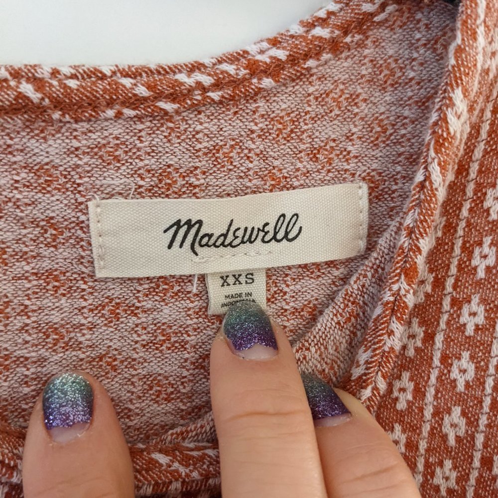 Madewell Orange and White Puff Sleeve Top